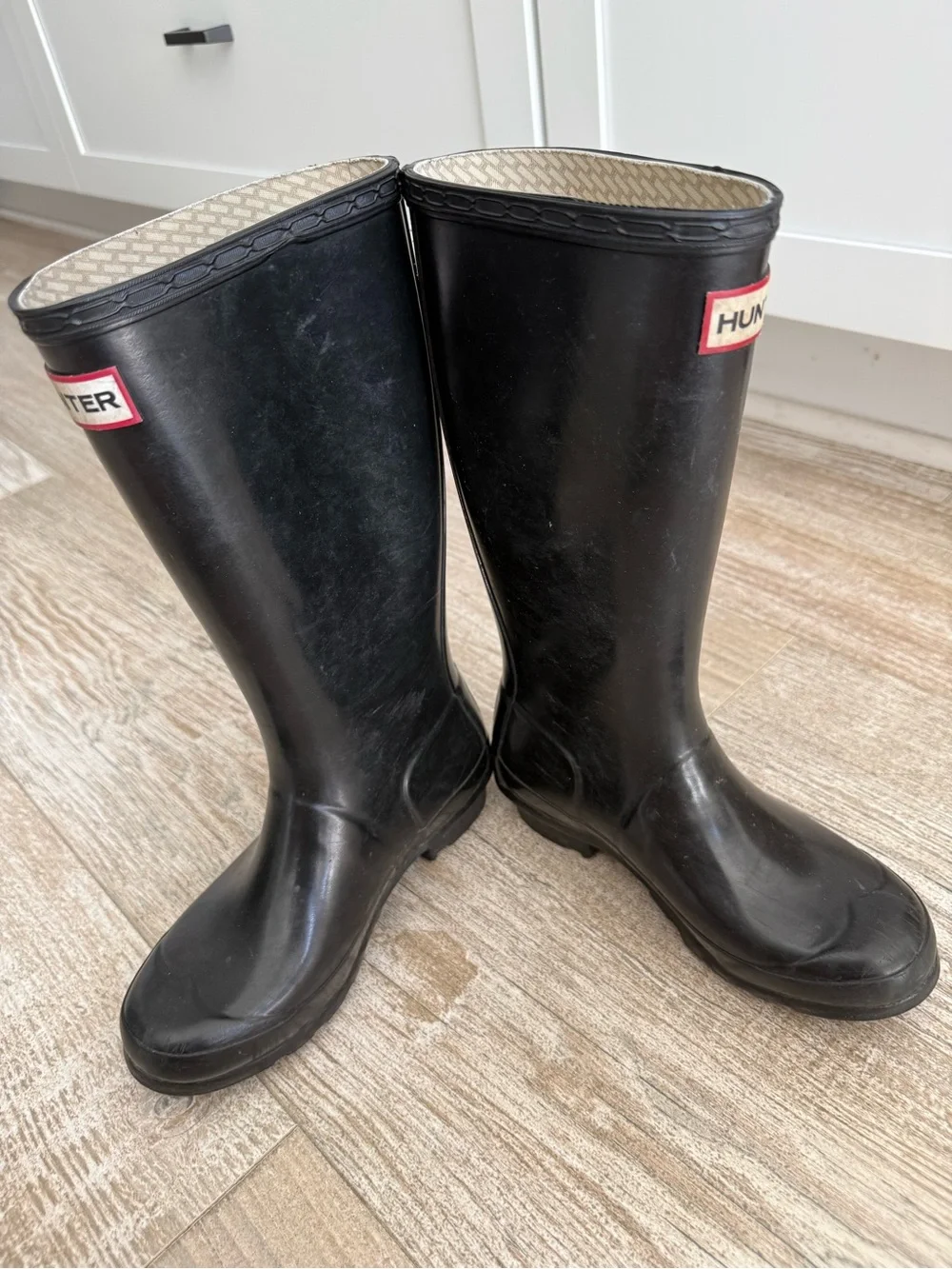 Hunter Black Tall Rubber Rain Boots with Side Buckle